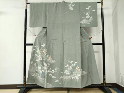 平和屋着物●訪問着　刺繍　雲取り松竹梅風景文　金糸　正絹　逸品　CABB4101yc