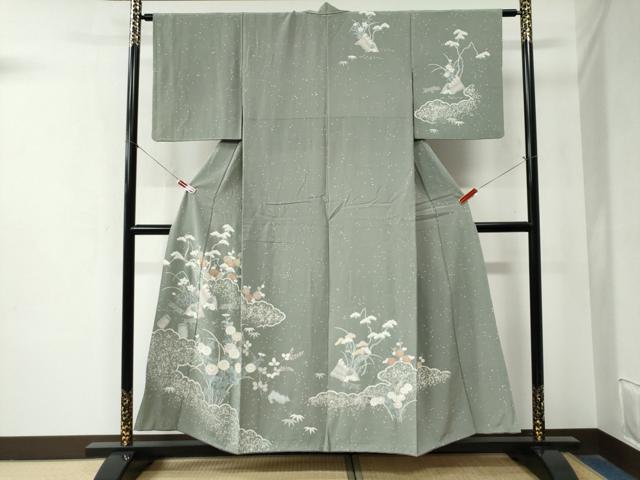 平和屋着物●訪問着　刺繍　雲取り松竹梅風景文　金糸　正絹　逸品　CABB4101yc