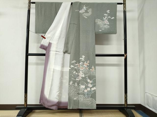 平和屋着物●訪問着　刺繍　雲取り松竹梅風景文　金糸　正絹　逸品　CABB4101yc