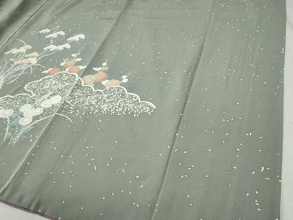 平和屋着物●訪問着　刺繍　雲取り松竹梅風景文　金糸　正絹　逸品　CABB4101yc
