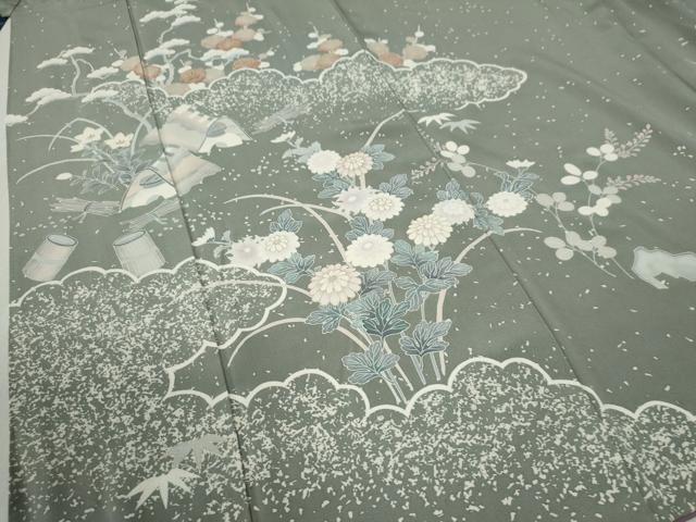 平和屋着物●訪問着　刺繍　雲取り松竹梅風景文　金糸　正絹　逸品　CABB4101yc