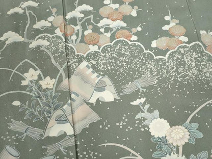 平和屋着物●訪問着　刺繍　雲取り松竹梅風景文　金糸　正絹　逸品　CABB4101yc