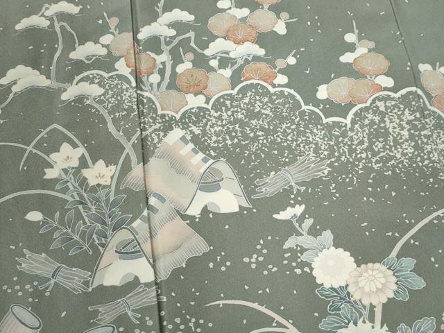 平和屋着物●訪問着　刺繍　雲取り松竹梅風景文　金糸　正絹　逸品　CABB4101yc