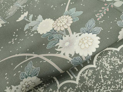 平和屋着物●訪問着　刺繍　雲取り松竹梅風景文　金糸　正絹　逸品　CABB4101yc