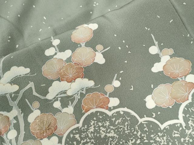 平和屋着物●訪問着　刺繍　雲取り松竹梅風景文　金糸　正絹　逸品　CABB4101yc