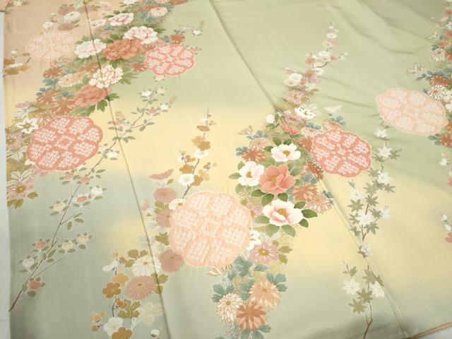 平和屋着物○訪問着 駒刺繍 絞り 牡丹花文 暈し染め 金彩