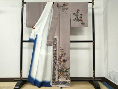 平和屋着物●訪問着　作家物　手描き　更紗枝花文　暈し染め　鬼しぼ縮緬　正絹　逸品　未使用　CABB4114yc