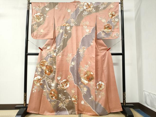 平和屋着物●訪問着　駒刺繍　雪輪枝橘草花文　暈し染め　金彩　正絹　逸品　未使用　CAAZ3933yc 平和屋着物○訪問着 駒刺繍 雪輪枝橘花文 金彩 正絹 逸品