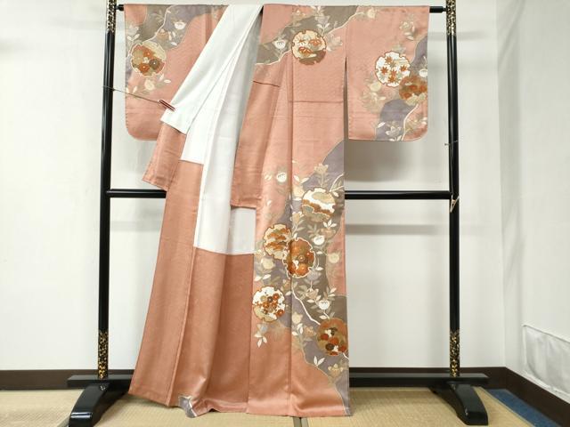 平和屋着物●訪問着　駒刺繍　雪輪枝橘花文　金彩　正絹　逸品　CABB4129yc