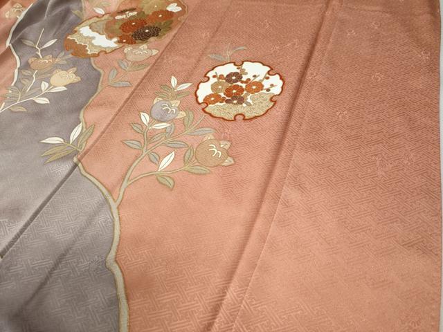 平和屋着物●訪問着　駒刺繍　雪輪枝橘草花文　暈し染め　金彩　正絹　逸品　未使用　CAAZ3933yc 平和屋着物○訪問着 駒刺繍 雪輪枝橘花文 金彩 正絹 逸品