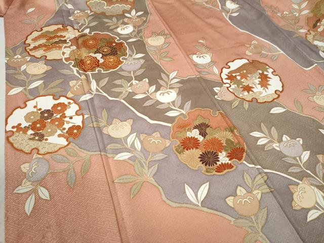 平和屋着物●訪問着　駒刺繍　雪輪枝橘花文　金彩　正絹　逸品　CABB4129yc