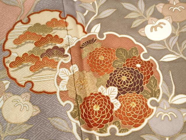 平和屋着物●訪問着　駒刺繍　雪輪枝橘花文　金彩　正絹　逸品　CABB4129yc