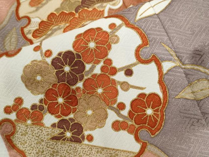 平和屋着物●訪問着　駒刺繍　雪輪枝橘花文　金彩　正絹　逸品　CABB4129yc