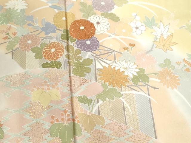 平和屋着物●創業460年・千總　訪問着　駒刺繍　吉祥草花文　金彩　高島屋扱い　正絹　逸品　CABB4134yc