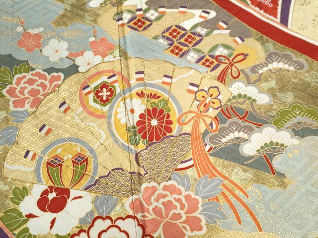 振袖フルセット豪華振袖　駒刺繍　扇面流水草花文　金彩　正絹 正統派古典 紫 牡丹柄/大柄 假屋崎省吾デザイン 豪華 華やか【通販可