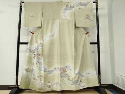 平和屋着物●訪問着　立波扇面吉祥花文　暈し染め　金彩　正絹　逸品　CABB4152yc