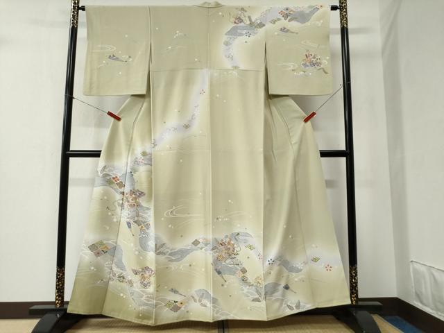 平和屋着物●訪問着　立波扇面吉祥花文　暈し染め　金彩　正絹　逸品　CABB4152yc
