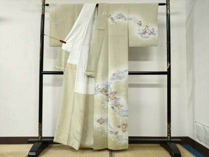 平和屋着物●訪問着　立波扇面吉祥花文　暈し染め　金彩　正絹　逸品　CABB4152yc