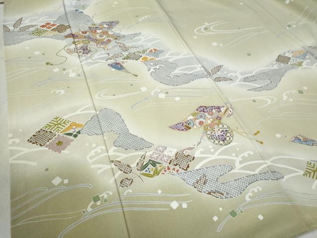 平和屋着物●訪問着　立波扇面吉祥花文　暈し染め　金彩　正絹　逸品　CABB4152yc