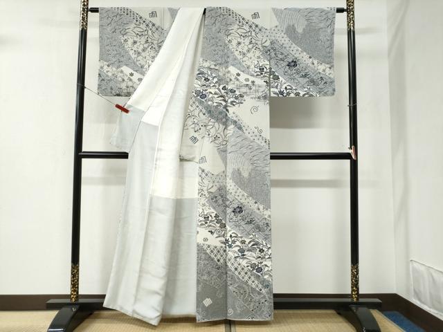 平和屋着物○訪問着 型染め 源氏香地紙吉祥花鳥文 正絹