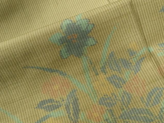 平和屋着物●訪問着　紬地　老風草花文　小千谷織物謹製　反端付き　正絹　逸品　CABB4163y