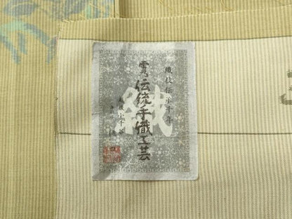 平和屋着物●訪問着　紬地　老風草花文　小千谷織物謹製　反端付き　正絹　逸品　CABB4163y