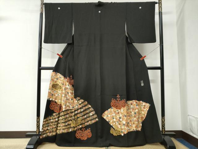 平和屋着物●豪華黒留袖 作家物 刺繍 桐草花文 ラメ糸 金彩 正絹 逸品 CABB4186yc