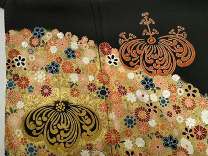 平和屋着物●豪華黒留袖 作家物 刺繍 桐草花文 ラメ糸 金彩 正絹 逸品 CABB4186yc