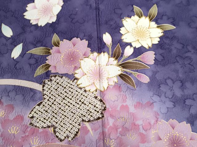 平和屋着物●豪華振袖　絞り　流水舞桜　金彩　まるやま扱い　正絹　逸品　CABA4726vp 平和屋着物○豪華振袖 絞り 流水舞桜 金彩 まるやま扱い 正絹 逸品