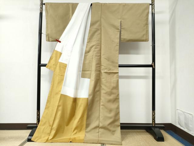 平和屋着物●上質な紬 色無地 桑染色 ロング丈 正絹 逸品 CABB4206yc