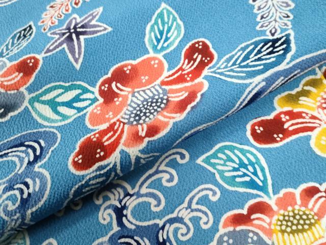 平和屋着物●上質な小紋　型染め　立波飛鶴草花文　鬼しぼ縮緬　正絹　逸品　CABB4209yc