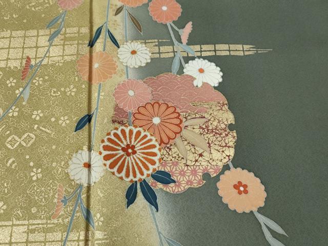 平和屋着物●訪問着 雪輪霞吉祥枝菊文 暈し染め 金彩 正絹 逸品 CABB4214yc