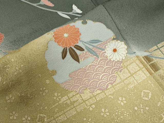 平和屋着物●訪問着 雪輪霞吉祥枝菊文 暈し染め 金彩 正絹 逸品 CABB4214yc