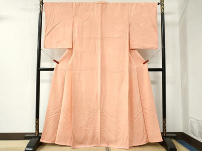平和屋着物●上質な色無地 雲取り吉祥地紋 珊瑚色 正絹 逸品 CABB4220yc