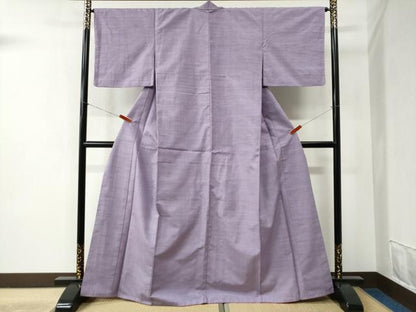 平和屋着物●結城紬 色無地 浅紫色 正絹 逸品 CABB4222yc