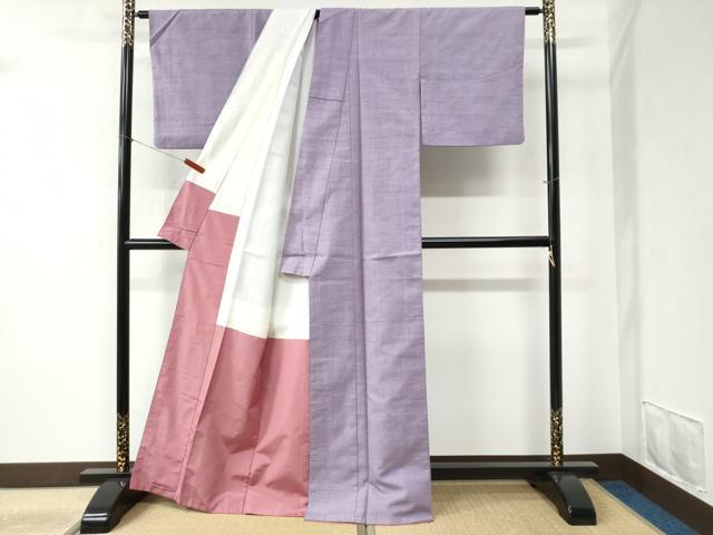 平和屋着物●結城紬 色無地 浅紫色 正絹 逸品 CABB4222yc