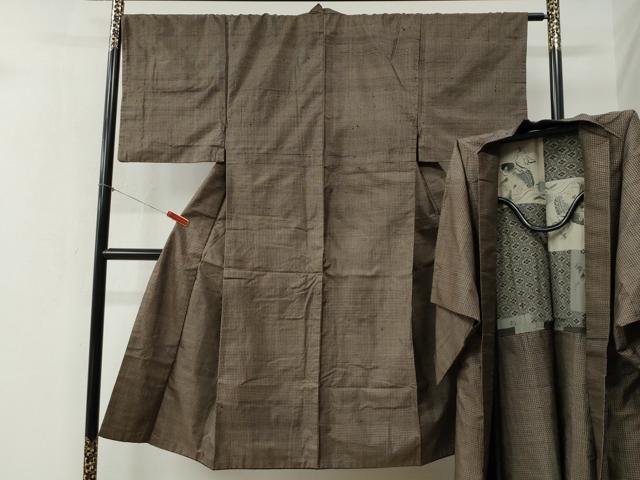 平和屋着物●男性　本場大島紬　アンサンブル　格子柄　正絹　逸品　CABB4233yc