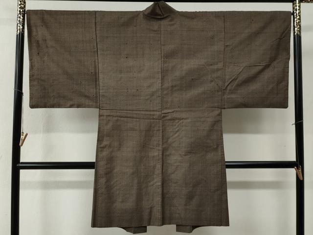 平和屋着物●男性　本場大島紬　アンサンブル　格子柄　正絹　逸品　CABB4233yc
