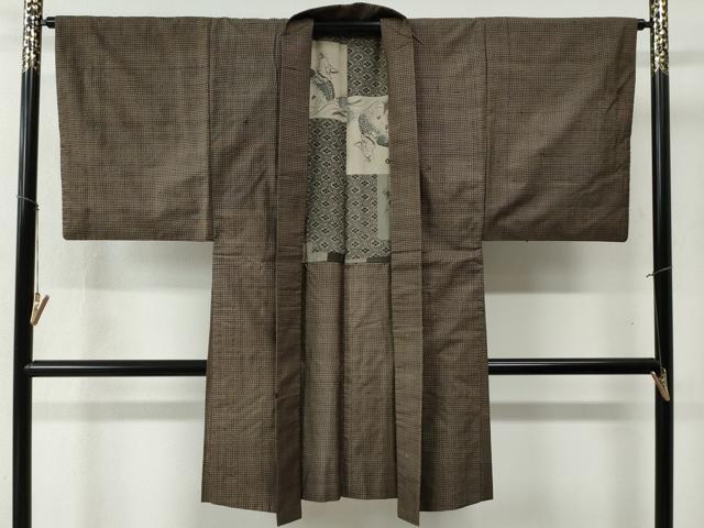 平和屋着物●男性　本場大島紬　アンサンブル　格子柄　正絹　逸品　CABB4233yc
