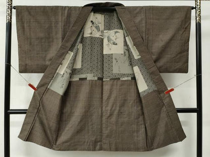 平和屋着物●男性　本場大島紬　アンサンブル　格子柄　正絹　逸品　CABB4233yc