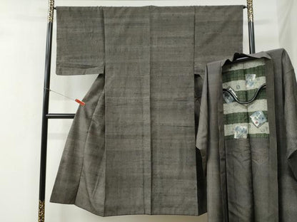 平和屋着物●男性　紬　アンサンブル　吉祥文　正絹　逸品　CABB4235yc