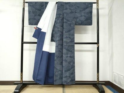 平和屋着物●結城紬 80亀甲 地紙重ね吉祥葡萄蔦の葉文 証紙付き 正絹 逸品 未使用 CABB4246yc