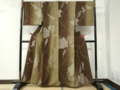 平和屋着物●上質な小紋　葡萄蔦の葉吉祥文　暈し染め　正絹　逸品　CABB4253yc