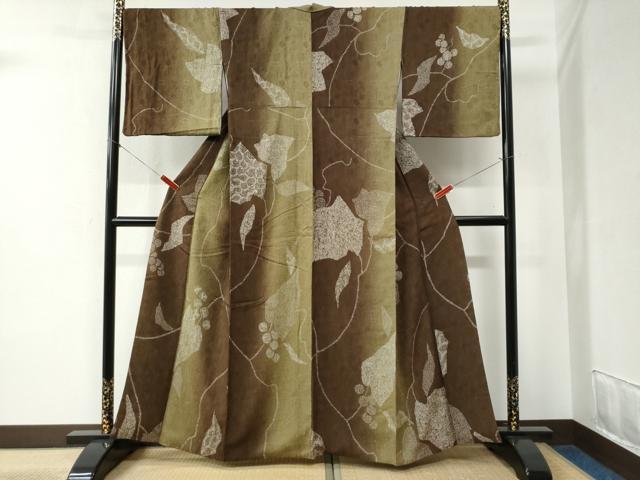 平和屋着物●上質な小紋　葡萄蔦の葉吉祥文　暈し染め　正絹　逸品　CABB4253yc