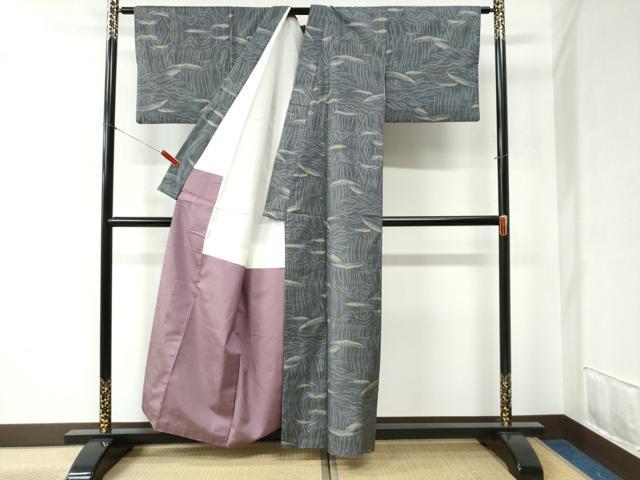 平和屋着物●本場大島紬　7マルキ　舞葉文　正絹　逸品　CABB4269yc