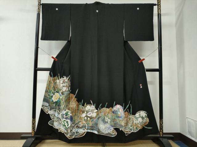 平和屋着物○京加賀友禅 松本健一 黒留袖 浜松木賊花鳥丸文 金彩