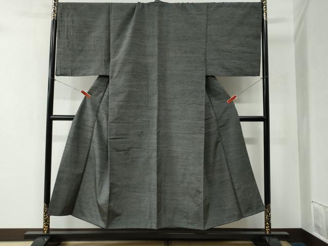 平和屋着物●男性　紬　色無地　墨色　正絹　逸品　CABB4281yc