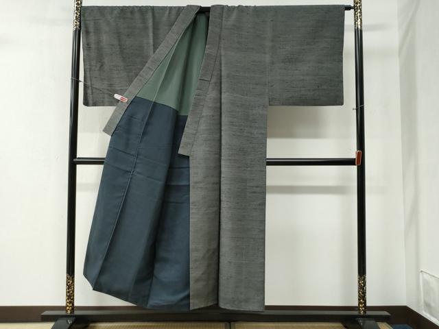 平和屋着物●男性　紬　色無地　墨色　正絹　逸品　CABB4281yc