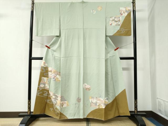 平和屋着物●訪問着　流水草花丸文　金彩　正絹　逸品　CABB4295yc