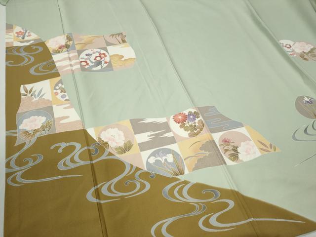 平和屋着物●訪問着　流水草花丸文　金彩　正絹　逸品　CABB4295yc
